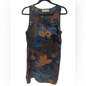 Sleeveless Floral Dress in Blue and Brown